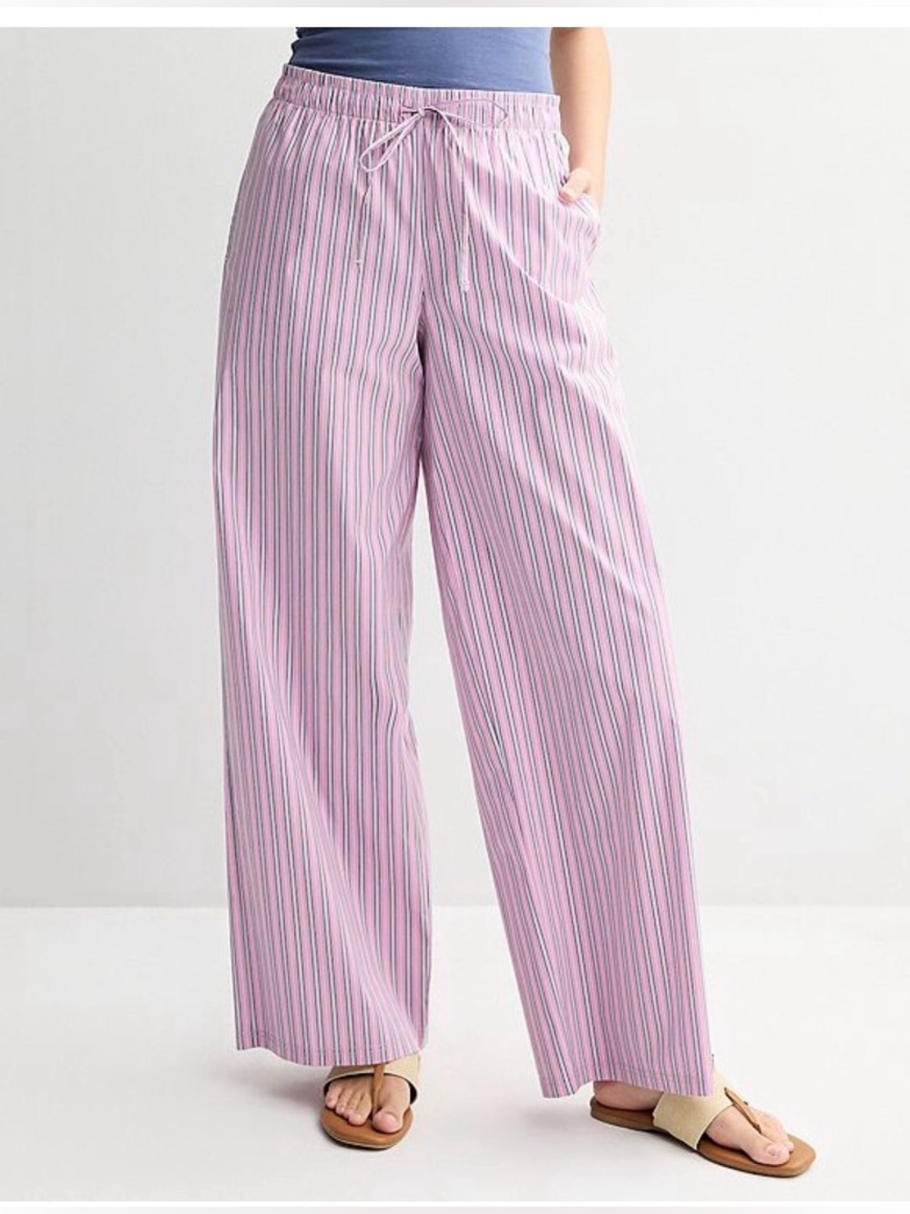 Threads of Luxx Pink tie-front stripe pants Elastic-Waist Size Medium
